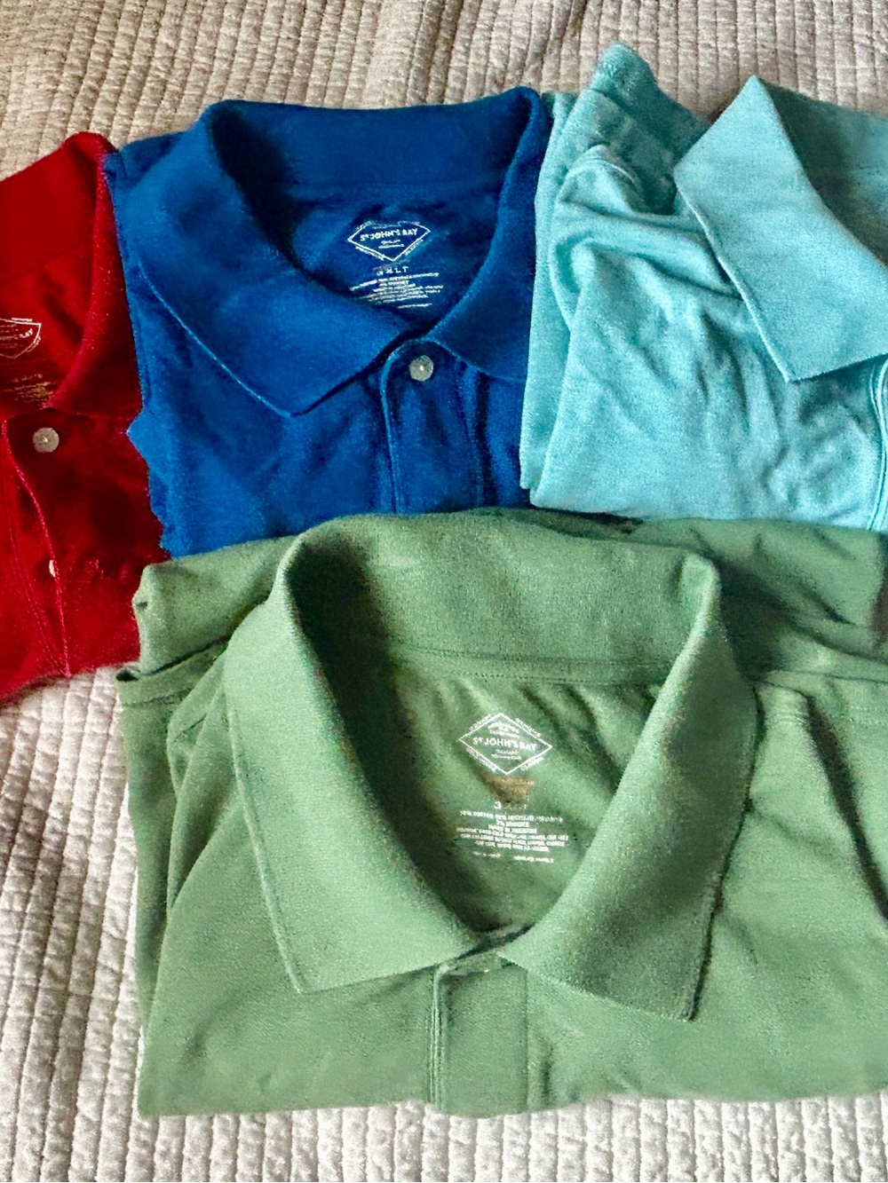St. John's Bay Men's Polo Bundle - Green, Blue, Teal & Red and tan